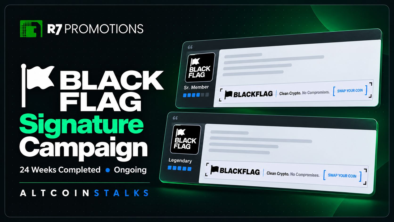 BlackFlag signature campaign with Sr. Member and Legendary avatar previews.