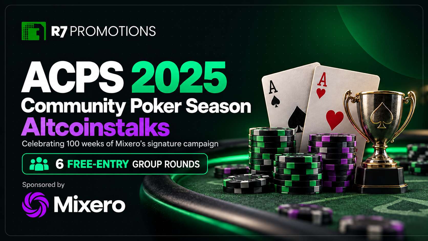 Mixero ACPS 2025 poker campaign cover with cards, chips and a trophy.