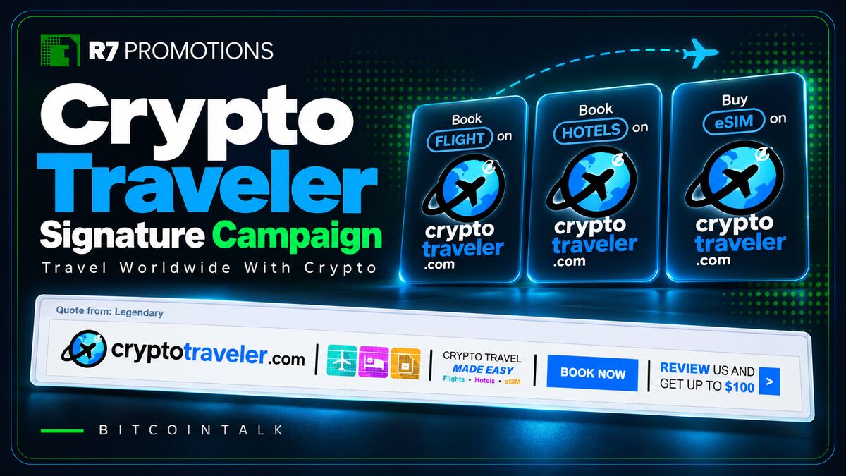 Crypto Traveler’s Bitcointalk signature campaign managed by R7 Promotions.