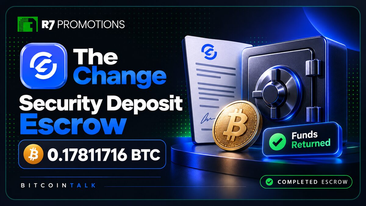 The Change’s completed 0.17811716 BTC escrow arrangement.