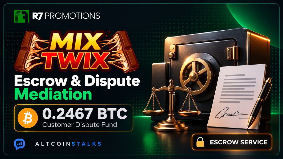 MixTwix 0.2467 BTC escrow and dispute mediation by R7 Promotions.